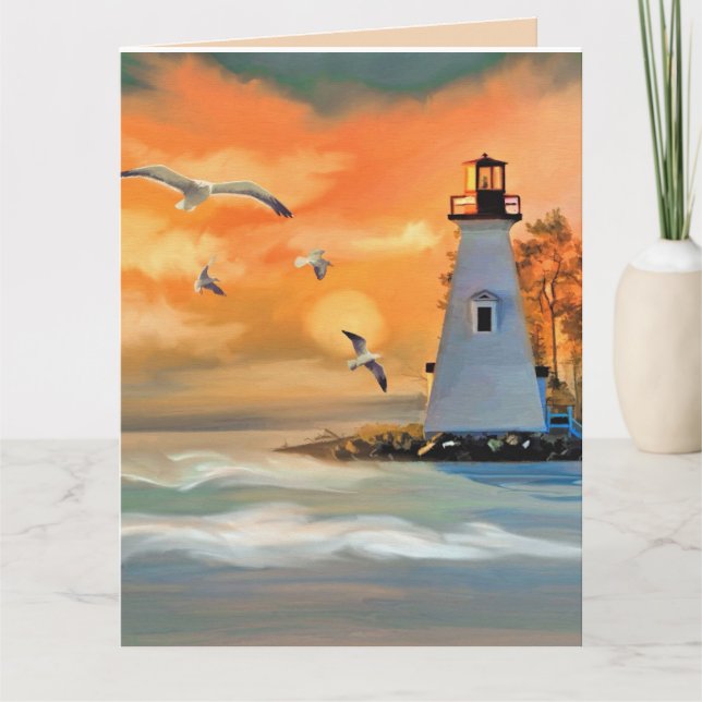 LIGHTHOUSE SEASIDE ART BIRTHDAY Greeting Card (Front)