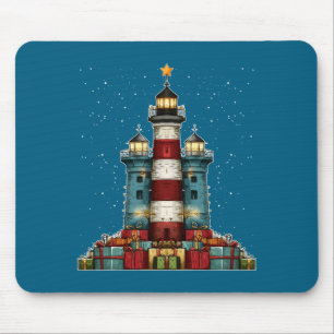 Lighthouse Seaside Christmas Tree Xmas Long Sleeve Mouse Pad