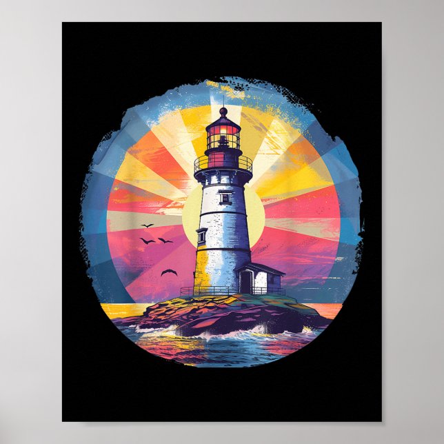 Lighthouse Seaside House Sailing Sea Beach Boating Poster (Front)