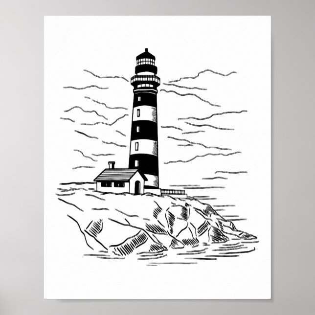 Lighthouse Seaside House Sailing Sea Beach Boating Poster (Front)