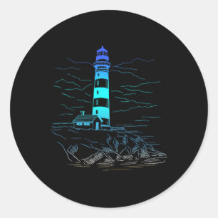 Lighthouse Seaside House Sailing Sea Beach Life Bo Classic Round Sticker
