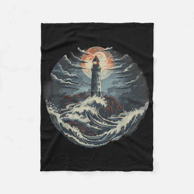 Lighthouse Seaside House Sailing Sea Boating Light Fleece Blanket (Front)