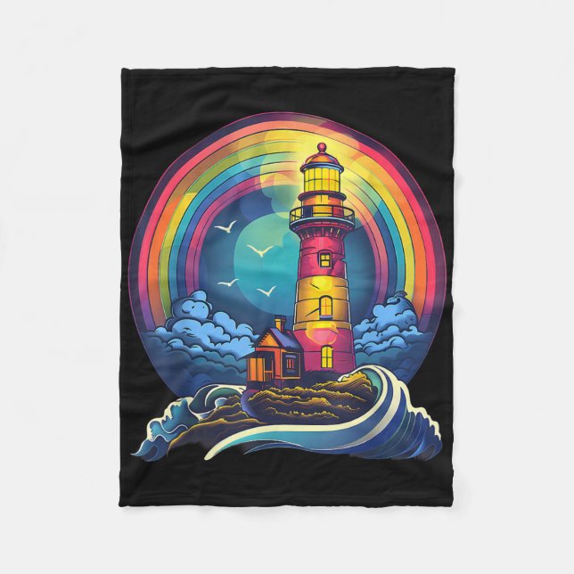 Lighthouse Seaside House Sailing Sea Boating Light Fleece Blanket (Front)