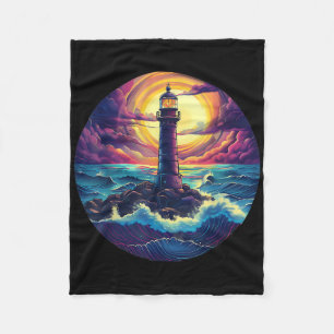 Lighthouse Seaside House Sailing Sea Boating Light Fleece Blanket