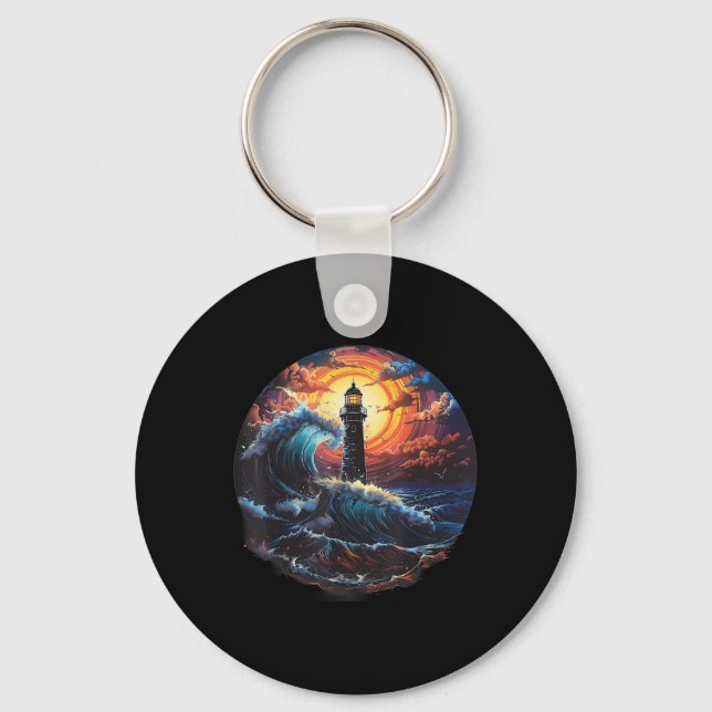 Lighthouse Seaside House Sailing Sea Boating Light Keychain (Front)