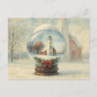 Lighthouse Snowglobe Christmas winter postcard