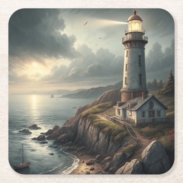 Lighthouse Square Paper Coaster (Front)