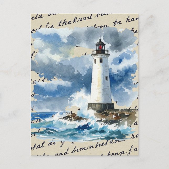 Lighthouse Storm Ocean Postcard (Front)