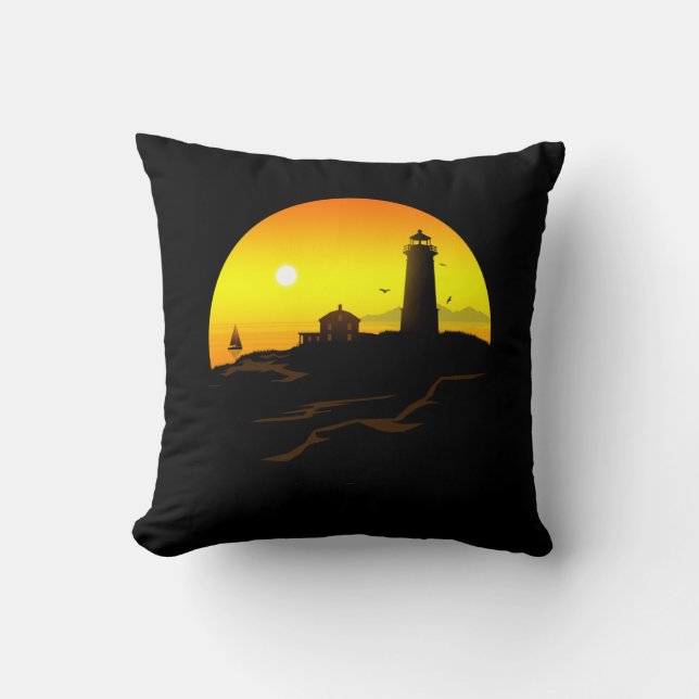 Lighthouse Sundown Throw Pillow (Front)