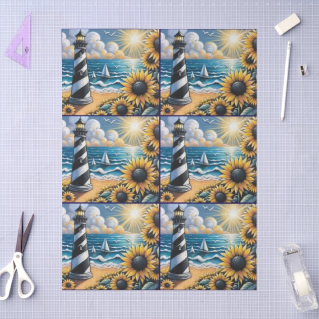 Lighthouse Sunflowers Nautical Decoupage  Tissue Paper (Craft)