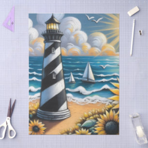 Lighthouse Sunflowers Nautical Decoupage  Tissue Paper