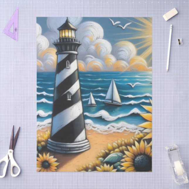 Lighthouse Sunflowers Nautical Decoupage  Tissue Paper (Craft)