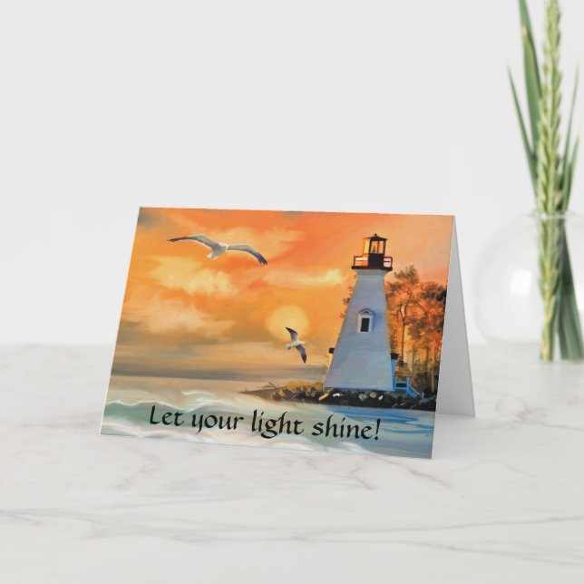 Lighthouse Sunset Christian Encouragement Card (Front)