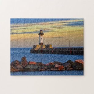 Lighthouse Sunset Duluth Minnesota Jigsaw Puzzle