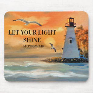 Lighthouse Sunset Painting Christian Religious Mouse Pad