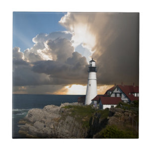 Lighthouse Sunset: Portsmouth, New England Tile