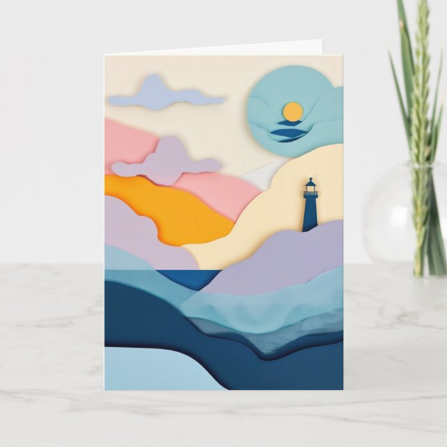 Lighthouse Sunset Silhouette Card (Front)