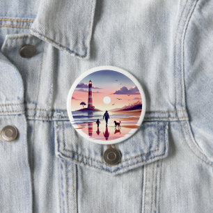 Lighthouse Sunset Walk Coastal Scene 3 Inch Round Button