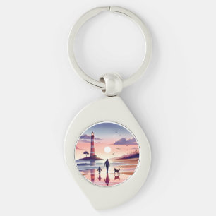 Lighthouse Sunset Walk Coastal Scene Keychain