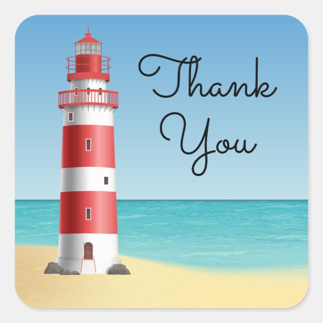 Lighthouse Thank You Beach Wedding Ocean Beach Square Sticker (Front)