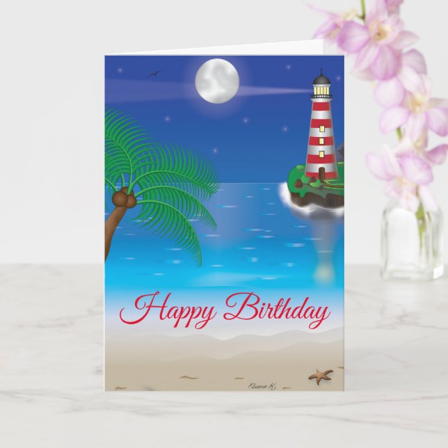Lighthouse Themed Birthday Card (Orchid)