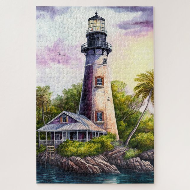 Lighthouse Tropical Island Palm Trees Jigsaw Puzzle (Vertical)