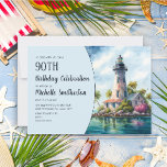 Lighthouse Tropical Palm Trees 90th Birthday Invitation<br><div class="desc">90th birthday party invitation for women with the painting of a beautiful old lighthouse on a small tropical island. Text, fonts, and wording are completely customizable, so although this card is designed for a lady who is celebrating her 90th birthday, it can be customized for any age. Contact us for...</div>