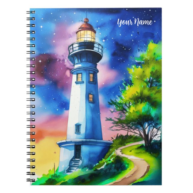 Lighthouse Under a Starry Sky Notebook (Front)