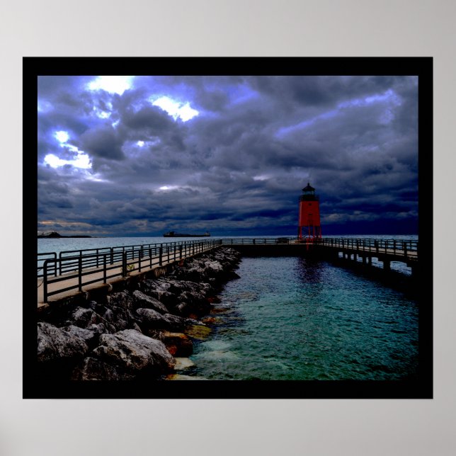 Lighthouse Under Stormy Sky Poster (Front)