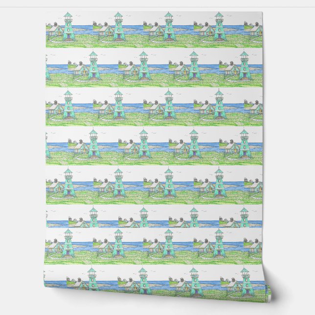 Lighthouse Wallcovering; Turqoise Wallpaper (Unrolling)