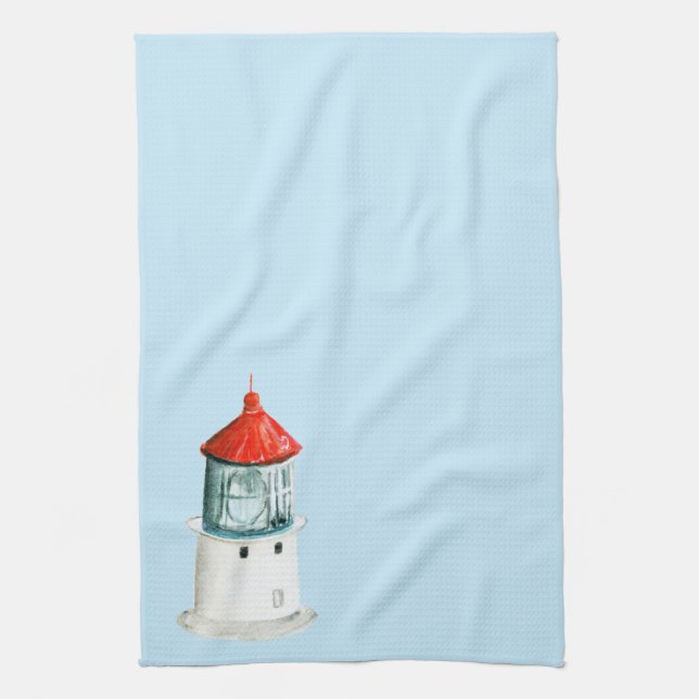 Lighthouse watercolor coastal summer kitchen towel (Vertical)