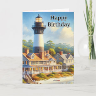 Lighthouse Watercolor Happy Birthday  Card