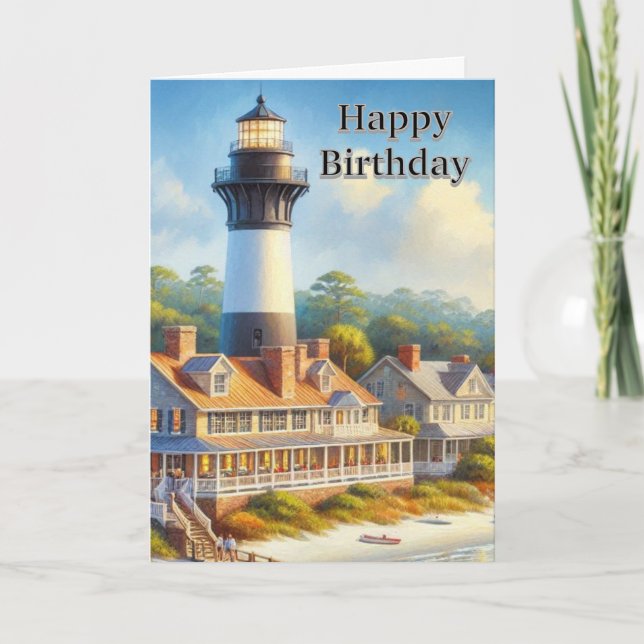 Lighthouse Watercolor Happy Birthday  Card (Front)