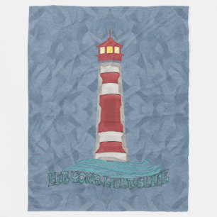 Lighthouse Waves Let Your Light Sine BlueT-Shirt Fleece Blanket