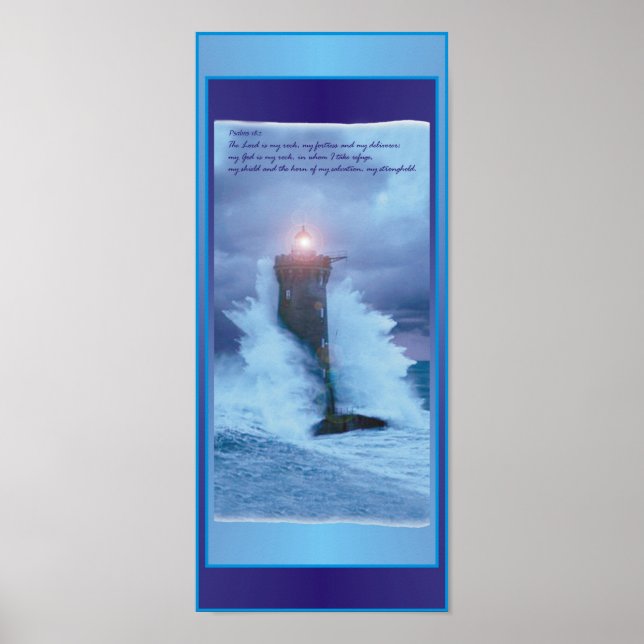 'Lighthouse Waves' Psalms 16" X 7" Poster (Front)
