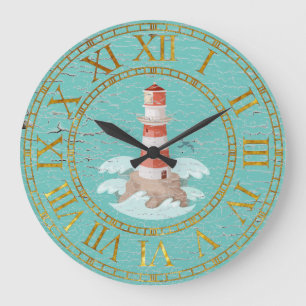 Lighthouse Weathered Finish Personalize Large Clock