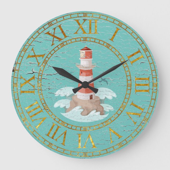 Lighthouse Weathered Finish Personalize Large Clock (Front)