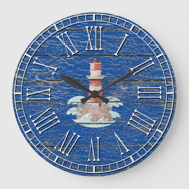 Lighthouse Weathered Finish Personalize Large Clock (Front)