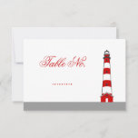 Lighthouse Wedding Table Number Card<br><div class="desc">Modern yet elegant table card. Features a traditional lighthouse in black, red and white with a grey bottom border. Great for a wedding to be celebrated at a lighthouse, beach, shore, seaside or historic place. Use it for a big event or an intimate ceremony. CONTACT “MARLENEDESIGNER” IF YOU WANT A...</div>