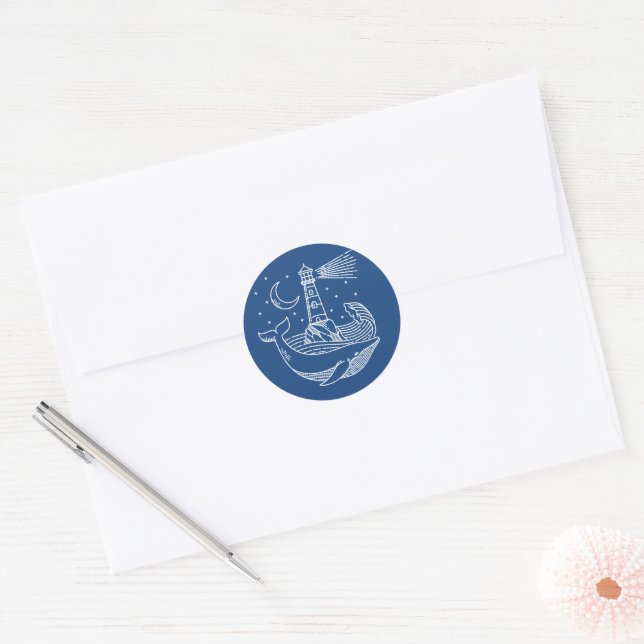 Lighthouse Whale Classic Round Sticker (Envelope)
