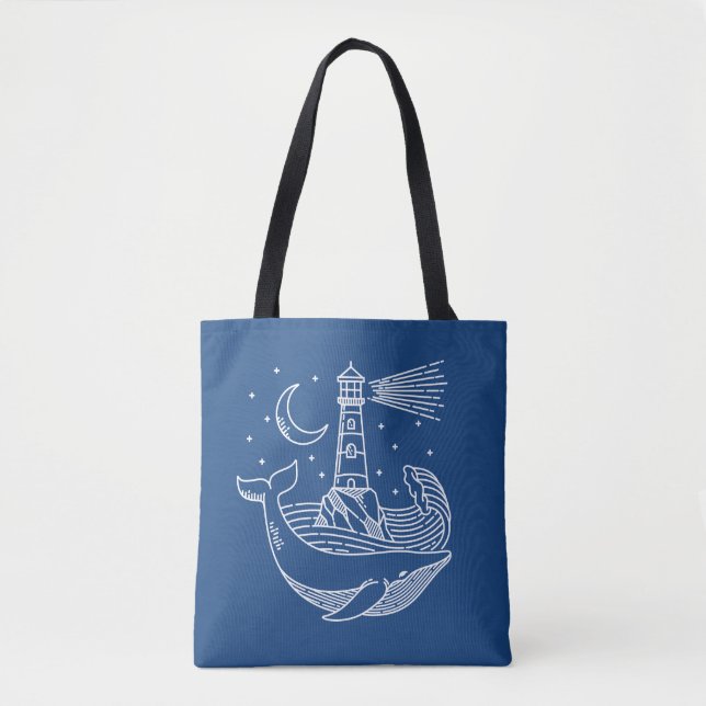 Lighthouse Whale Tote Bag (Front)