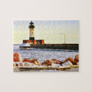 Lighthouse Winter, Duluth Minnesota Jigsaw Puzzle