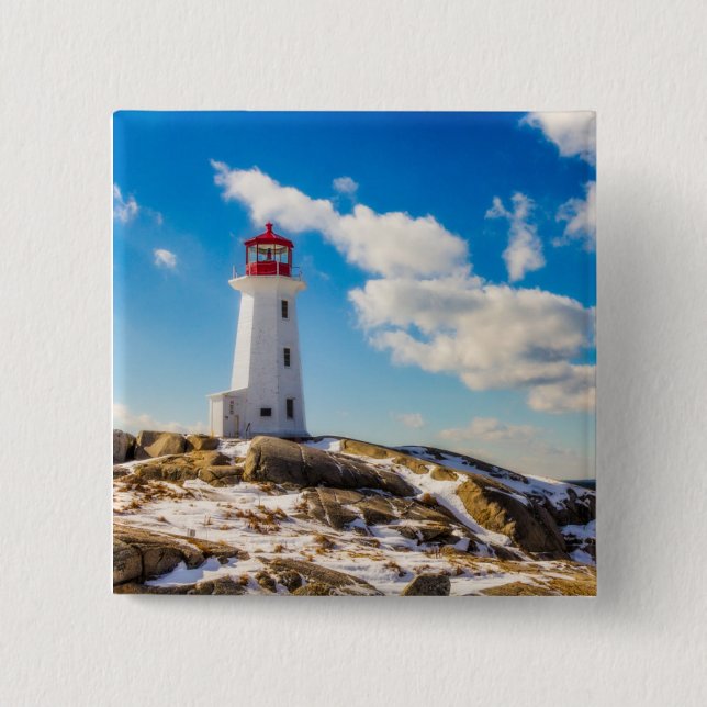 Lighthouse | Winter In Peggy'S Cove, Nova Scotia 2 Inch Square Button (Front)