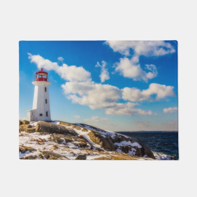 Lighthouse | Winter In Peggy'S Cove, Nova Scotia Doormat (Front)
