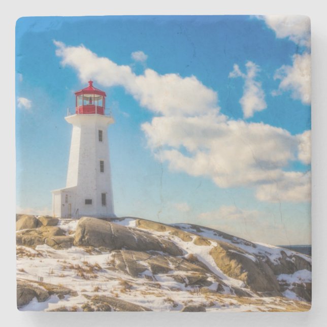Lighthouse | Winter In Peggy'S Cove, Nova Scotia Stone Coaster (Front)