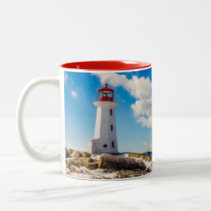 Lighthouse   Winter In Peggy'S Cove, Nova Scotia Two-Tone Coffee Mug