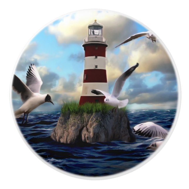 Lighthouse with Birds  Ceramic Knob (Front)