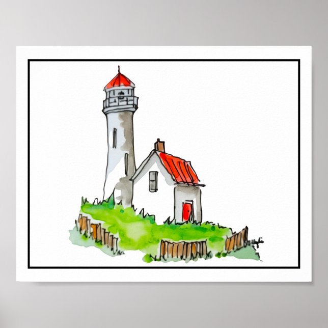 Lighthouse With Red Roof Poster (Front)