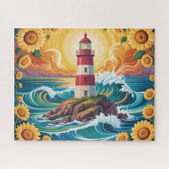 Lighthouse With Sunflowers Jigsaw Puzzle (Horizontal)