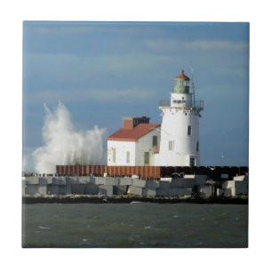 Lighthouse with Wave Ceramic Tile